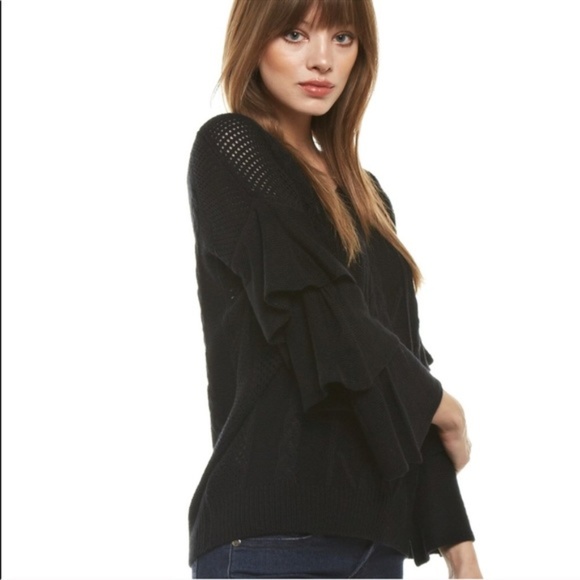BLACK RUFFLE SLEEVE TOP NEW - Picture 3 of 4